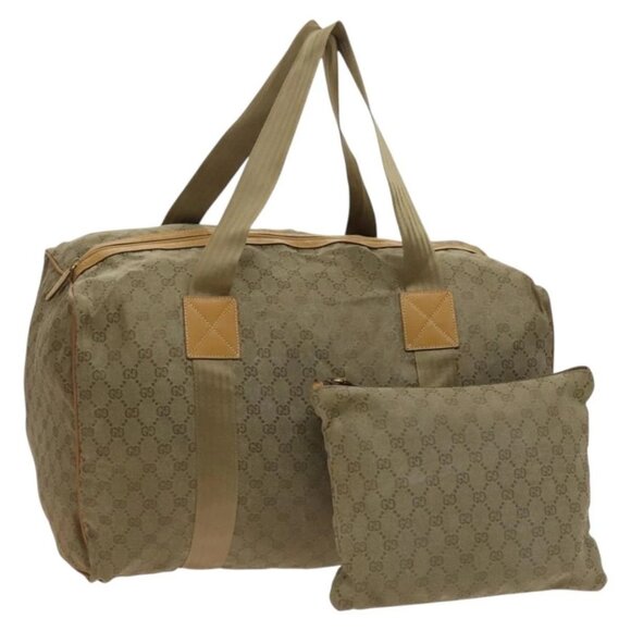 GUCCI GG Canvas Boston Bag Beige Silver Auth bs27566 - Picture 1 of 16
